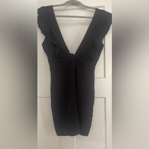 superdown Black Deep V Ruffle Mini Dress